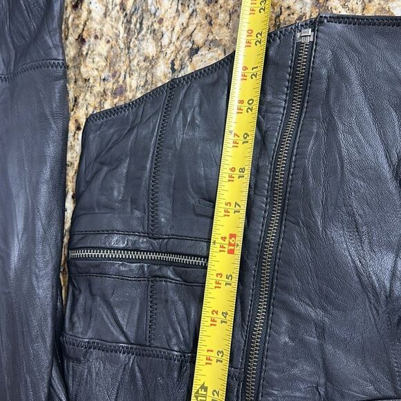 Saint Tropez Black Leather Asymmetrical Zip Jacket With Pockets Size M - Picture 10 of 11